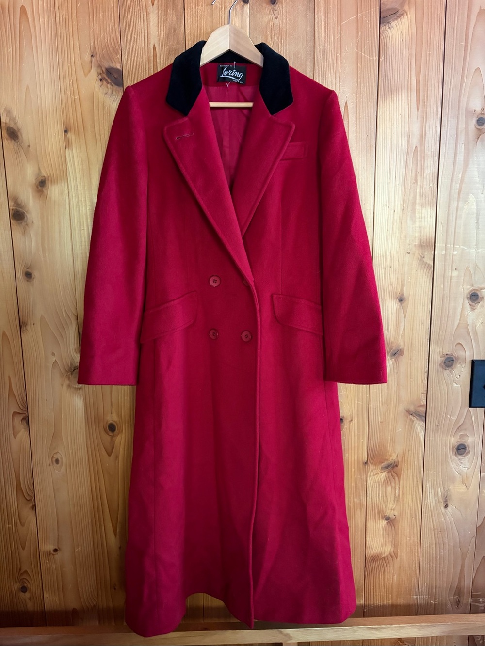 Vintage 100% Wool Dress Riding Coat Red velvet collar